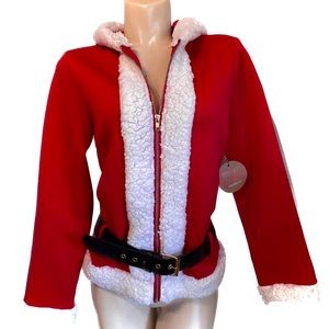 Red Scuba Knit w/ Faux Shearling Santa Jacket • Size S